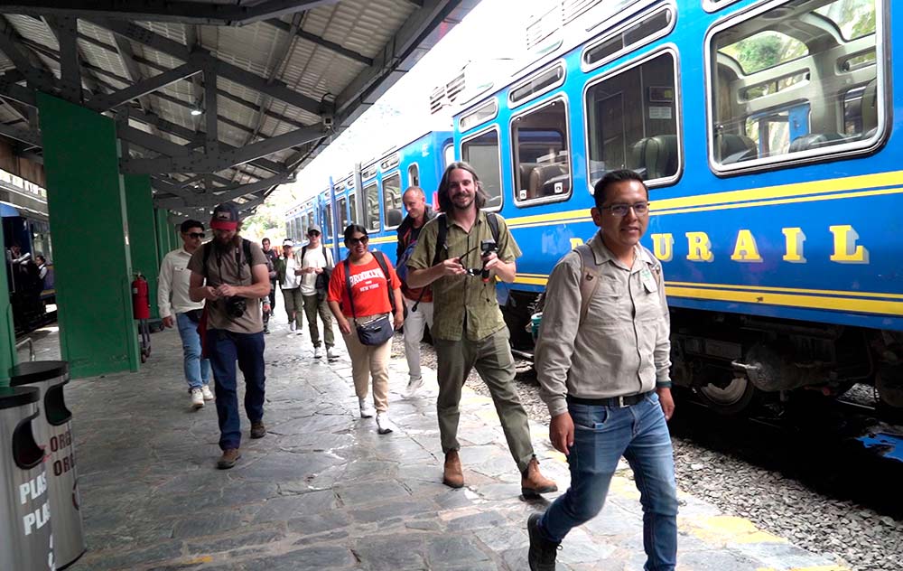 Tourists with a tour guide